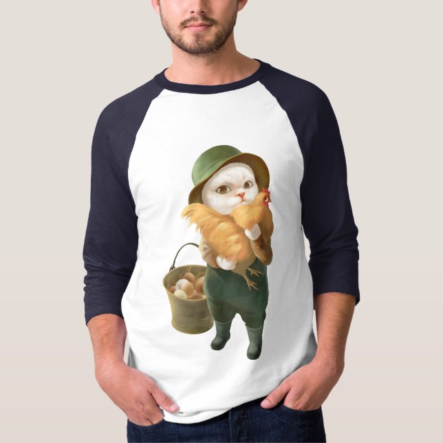 Camiseta Gato Adorável com Hen na Fazenda (Frente)