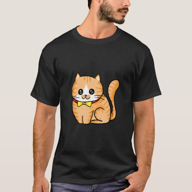 Camiseta Gato Adorável com Laço Amarelo (Frente)