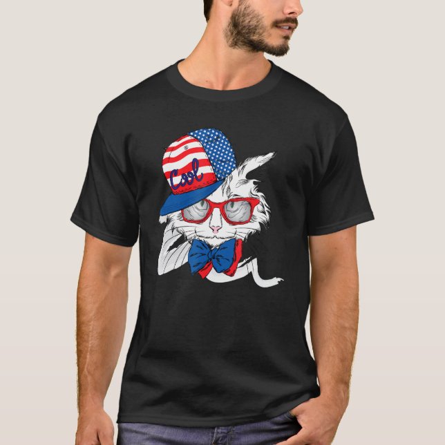 Camiseta Gato Adorável Com Legal Animal De Chapéu Para Home (Frente)