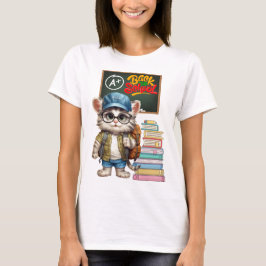 Camiseta Gato Adorável De Volta Ao Design Da Escola