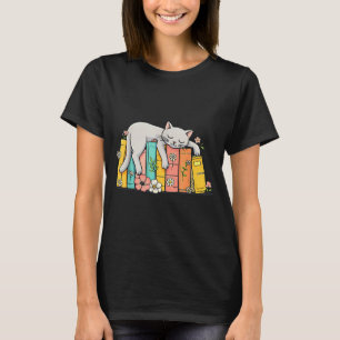 Camiseta Gato adorável dormindo e livros capa de livro acon