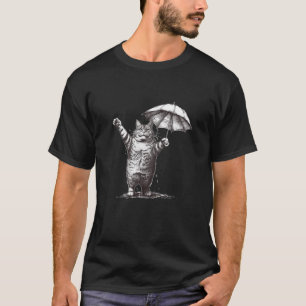 Camiseta Gato Adorável e Design de Guarda-chuvas para Crian