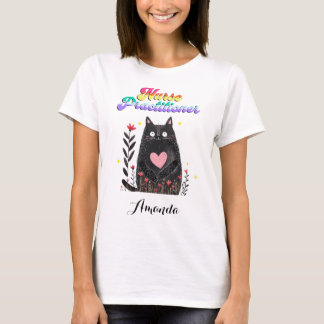 Camiseta Gato Adorável Enfermeiro Floral Boho Heart