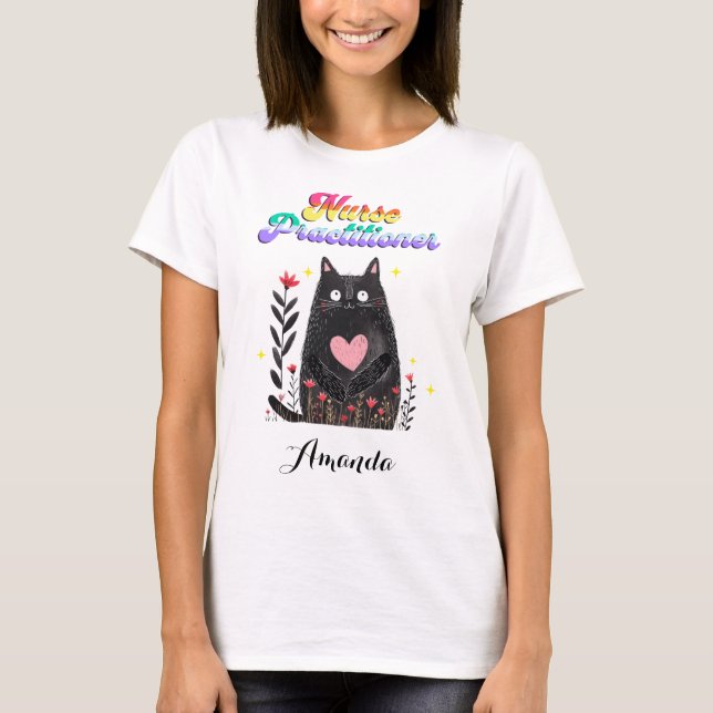 Camiseta Gato Adorável Enfermeiro Floral Boho Heart (Frente)
