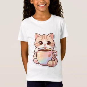 Camiseta Gato Adorável Kawaii em Xícara de Café Ar