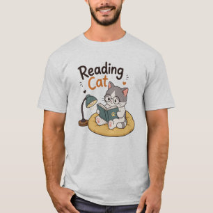 Camiseta Gato Adorável Lendo Livro Ilustração