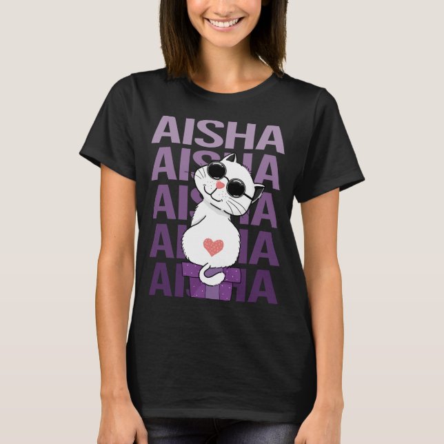 Camiseta Gato Adorável - Nome Aisha (Frente)