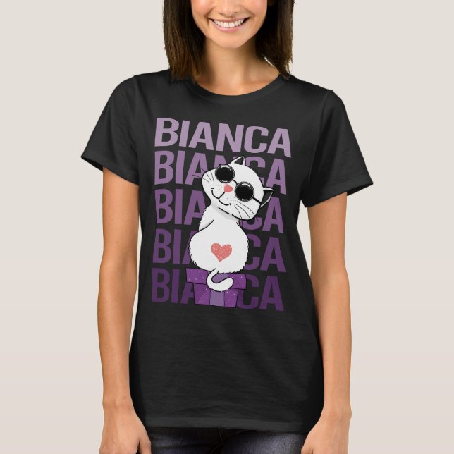 Camiseta Gato Adorável - Nome Bianca (Frente)