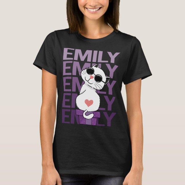 Camiseta Gato Adorável - Nome Emily (Frente)