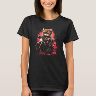 Camiseta Gato Adorável Pilotando Gráfico de Motocicleta Leg
