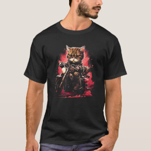 Camiseta Gato Adorável Pilotando uma Motocicleta Legal Gráf