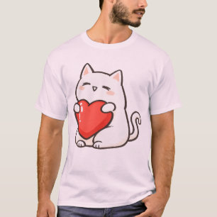 Camiseta Gato Adorável Segurando Coração