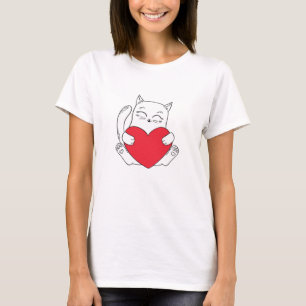 Camiseta Gato Adorável Segurando Um Coração