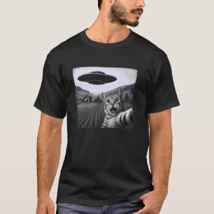 Camiseta Gato Adorável Selfie com Gráfico Divertido de OVNI