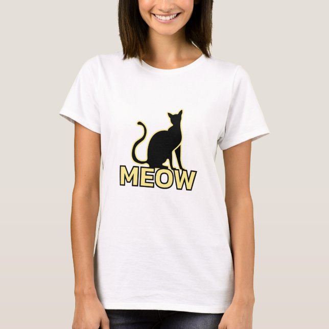 Camiseta Gato Adorável - Silhueta Gato Amarelo Vanilla (Frente)