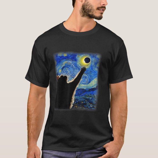 Camiseta Gato Adorável Starry Night Gato Engraçado Solar Ec (Frente)