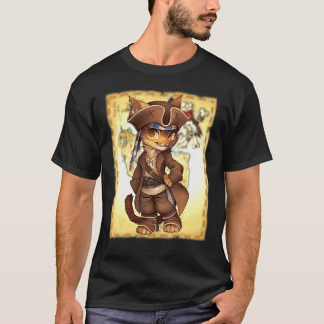 Camiseta Gato Adorável Vestido Como Um Tesouro Pirata M (Frente)