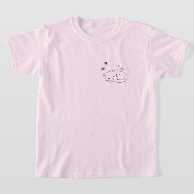 Camiseta Gato Adormecido Minimalista para Crianças (Postura )