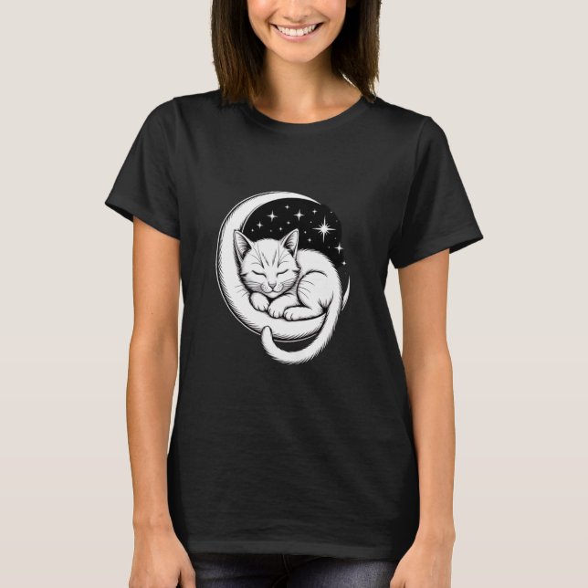 Camiseta Gato Adormecido na Lua Crescente (Frente)