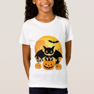 Camiseta Gato Alado de Halloween sob a Lua Cheia Abóbora As