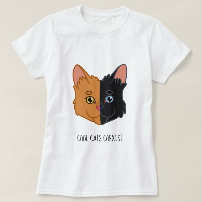 Camiseta Gato alaranjado e preto de duas cores bonito da (Frente do Design)