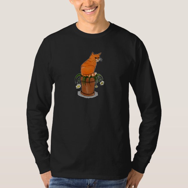 Camiseta Gato alaranjado no vaso de flor  Ilustração de gat (Frente)
