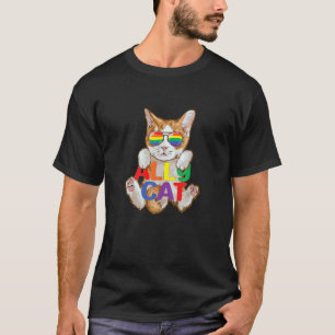 Camiseta Gato Aliado Fofo Bandeira do Orgulho LGBT Arco-íri