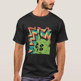 Camiseta Gato Alien com 4 Olhos Estilo Surrealista Vintage