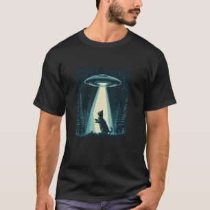 Camiseta Gato Alien com OVNI para Amantes de Raios