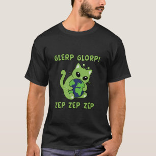 Camiseta Gato Alien Cute Abraçando a Terra Gnarp Cérebro de