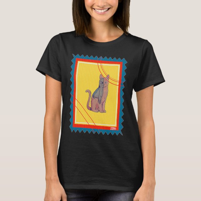 Camiseta Gato Alien Espacial Selo Postal (Frente)