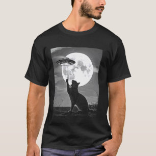 Camiseta Gato Alien UFO Gato Engraçado Silhueta Disco Voado