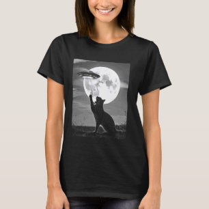 Camiseta Gato Alien UFO Gato Engraçado Silhueta Disco Voado