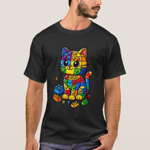 Camiseta Gato Amante Construtor Mestre Blocos De Construção