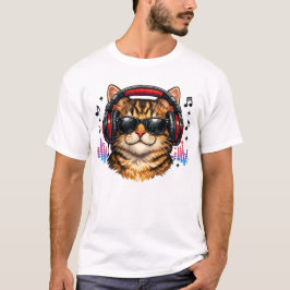 Camiseta Gato Amante de Música Com Fone de Ouvido
