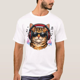 Camiseta Gato Amante de Música Com Fone de Ouvido