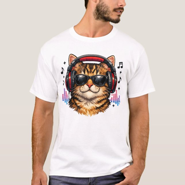 Camiseta Gato Amante de Música Com Fone de Ouvido (Frente)