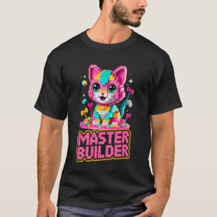 Camiseta Gato Amante do Construtor Mestre Blocos de Tijolos