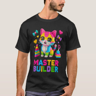 Camiseta Gato Amante do Construtor Mestre Tijolos Blocos Ki