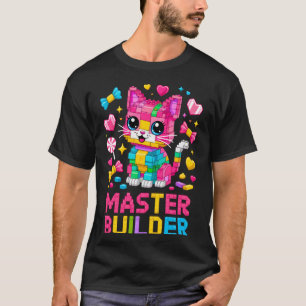 Camiseta Gato Amante do Construtor Mestre Tijolos Blocos Ki