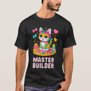 Camiseta Gato Amante do Construtor Mestre Tijolos Blocos Ki
