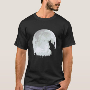 Camiseta Gato Amante Silhueta de Animal Gato Fofo na Lua