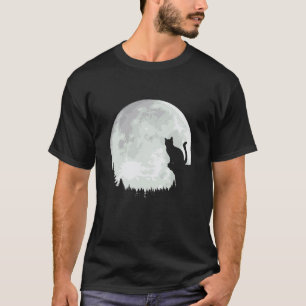 Camiseta Gato Amante Silhueta de Animal Gato Fofo na Lua