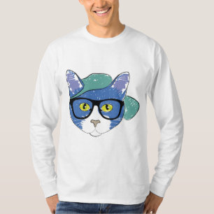 CAMISETA GATO AMARELO COM ÓCULOS PRETOS E BONÉ VERDE