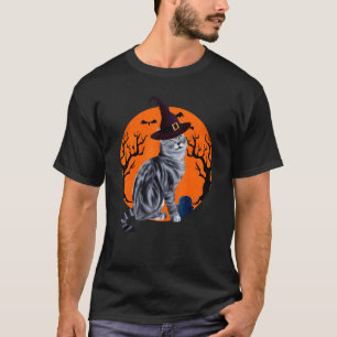 Camiseta Gato American Shorthair Chapéu de Bruxa de Hallowe