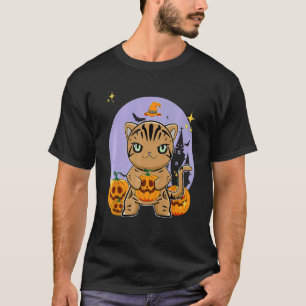 Camiseta Gato American Shorthair Com Halloween de Abóbora