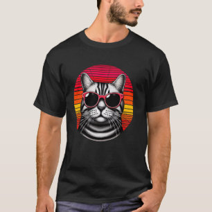 Camiseta Gato American Shorthair Óculos de Sol Pôr do Sol R