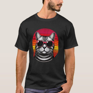 Camiseta Gato American Shorthair Óculos de Sol Pôr do Sol R