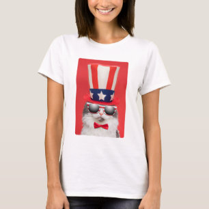 Camiseta Gato Americano Patriótico e Gato