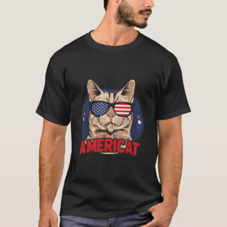 Camiseta Gato Americano Patriótico Para 4 De Julho American